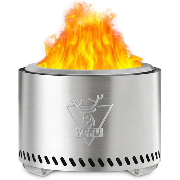 ZEKOO 19 inch Smokeless Outdoor Fire Pit, 304 Stainless Steel Bonfire Bowl with Detachable Ash Pan & Carry Bag for Camping Backyard Patio-Silver