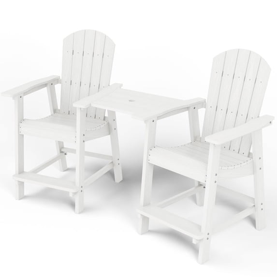 ZEKOO 3PCs Tall Adirondack Chairs, Weather Resistant HIPS Balcony Chairs with Connecting Tray and Umbrella Hole-White