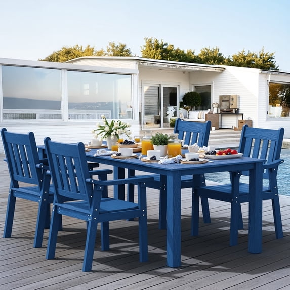 ZEKOO 5‑Piece Outdoor Patio Dining Set, All‑Weather HIPS Furniture with Aluminum Frame, 1 Table and 4 Chairs, Built‑in Umbrella Hole(Navy)