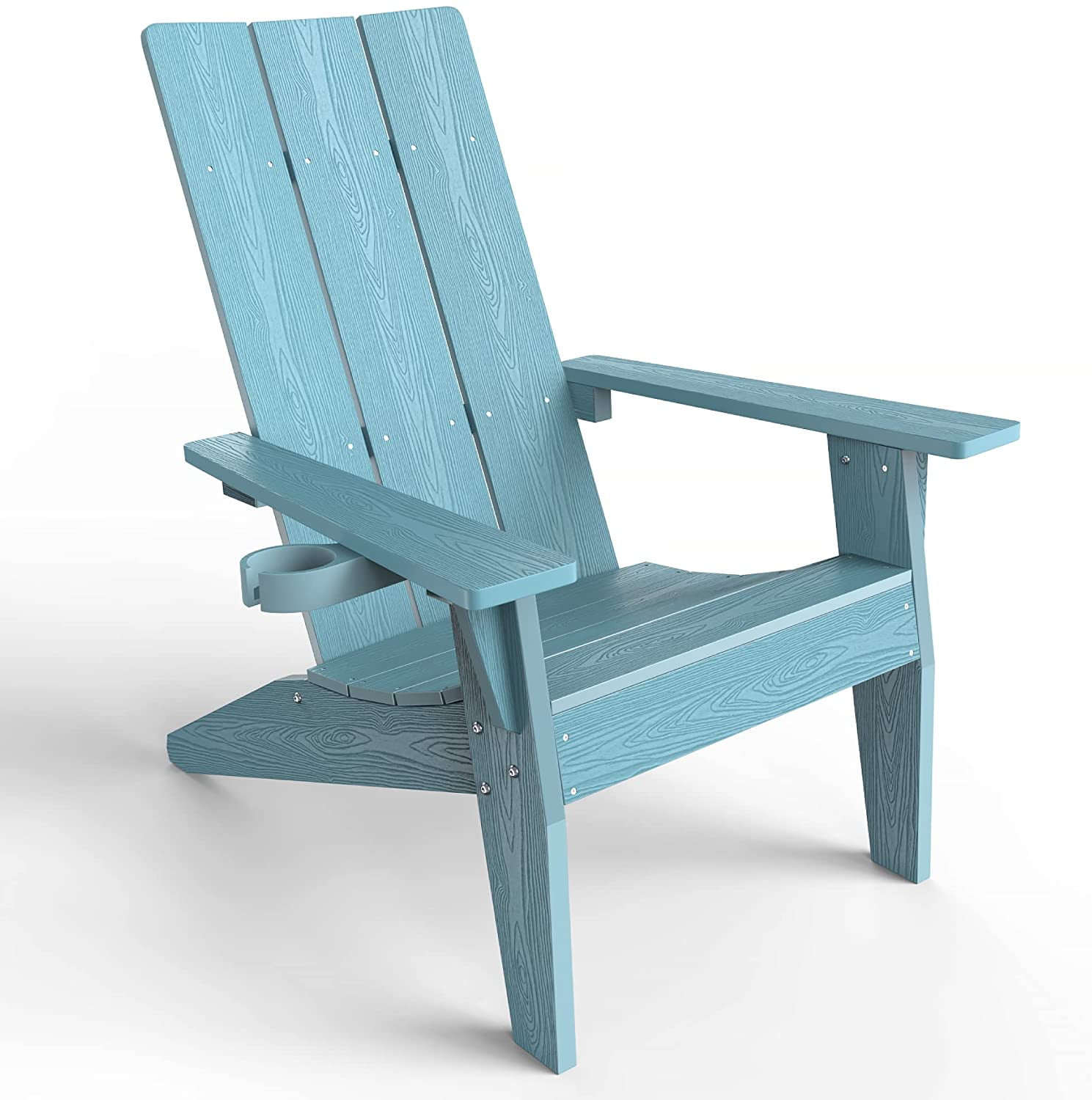 ZEKOO Folding Adirondack Chair with Cup Holder Plastic Outdoor Patio Lawn Chair Blue