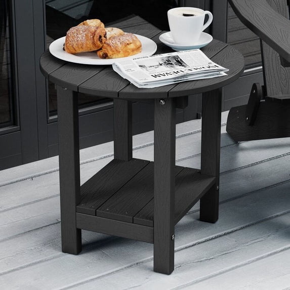 ZEKOO Round Plastic Adirondack Tables Outdoor Side Table Black
