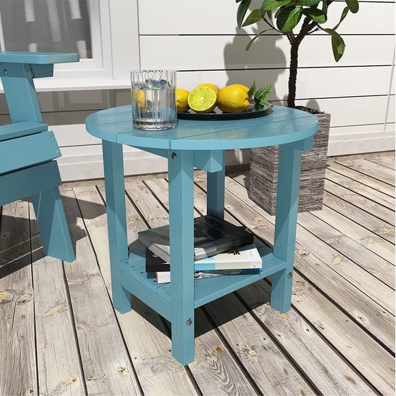 ZEKOO Round Plastic Adirondack Tables Outdoor Side Table Blue