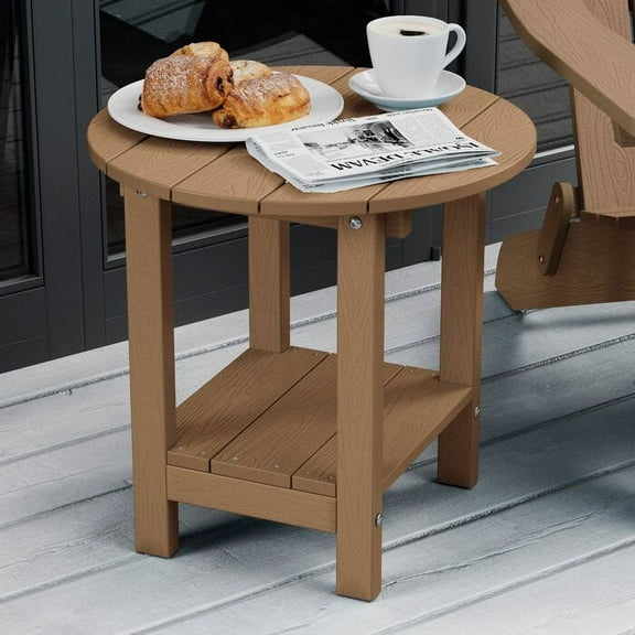 ZEKOO Round Plastic Adirondack Tables Outdoor Side Table Teak