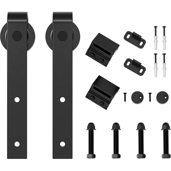 ZEKOO Sliding Barn Door Hanger Black Steel Rollers Black Finish (J-Style)