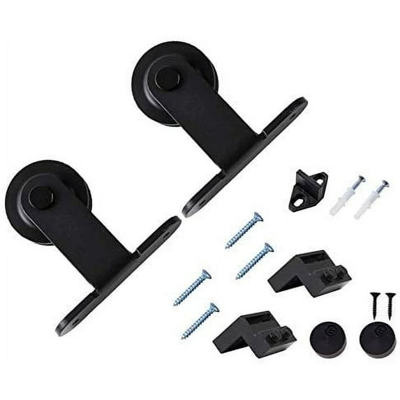 ZEKOO Sliding Barn Door Hanger Black Steel Rollers (T-Style)
