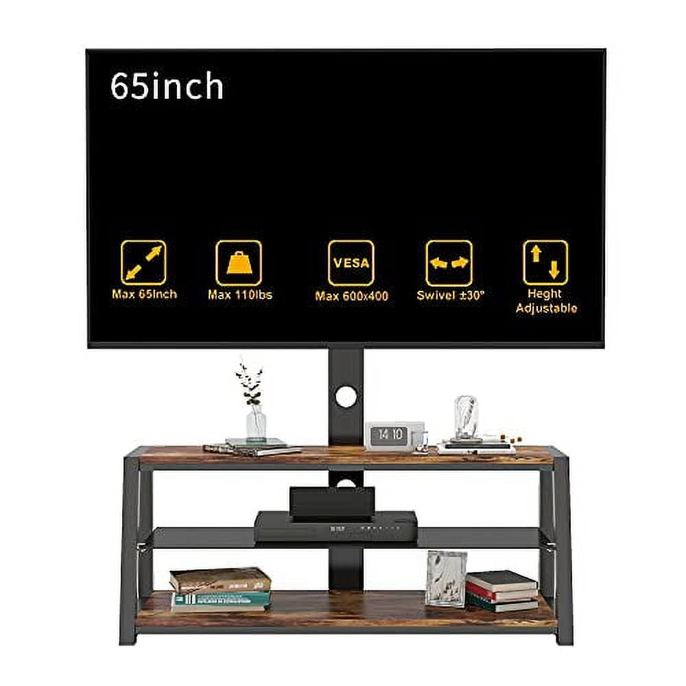 ZEKOshop TV Stand for 50 55 60 65 Inch TV with Metal Frame Height Adjustable Universal Swivel Storage Entertainment Center Holds Up to 110 lbs TV Console Table for Living Room, Bed Room (Wood)