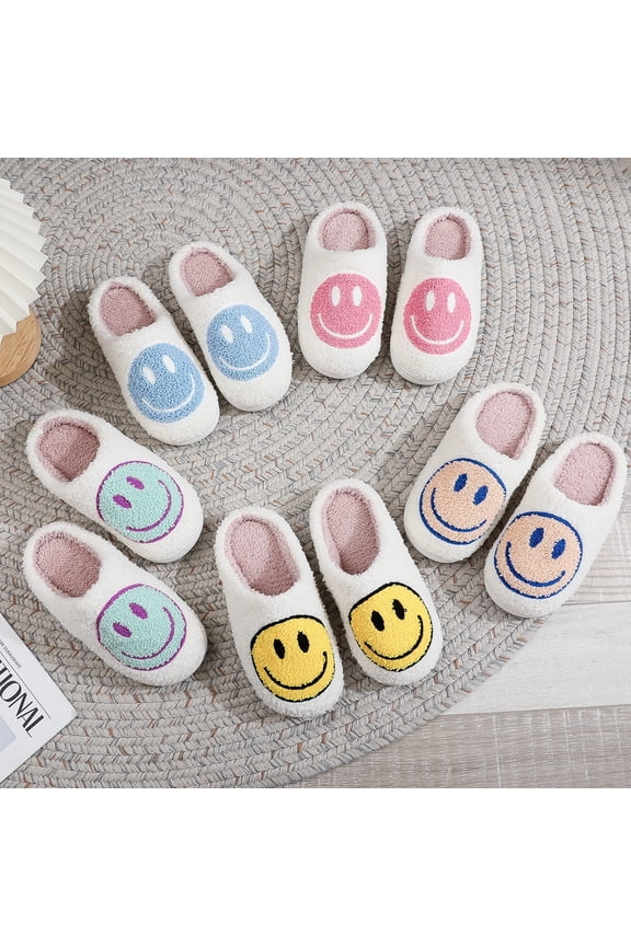 2024 New Kids' Smiley Face Fuzzy Winter Slippers for Girls - Warm & Fashionable Indoor/Outdoor Plush Shoes