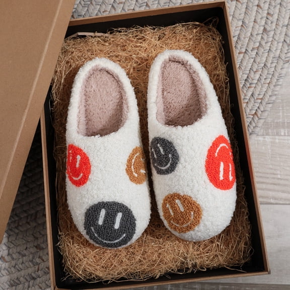 ZELAND 2024 New Style Women's Smile Face Cotton Slippers - Thick Sole, Large Size, Cozy Indoor Home Shoes