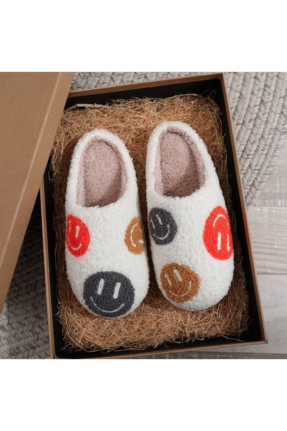 2024 New Style Women's Smile Face Cotton Slippers - Thick Sole, Large Size, Cozy Indoor Home Shoes
