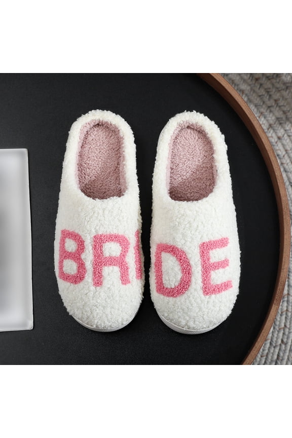 Bride & Bridesmaid Winter Wedding Slippers for Women - Plush, Cozy, Non-Slip House Shoes - Great for Gifts & Large Sizes