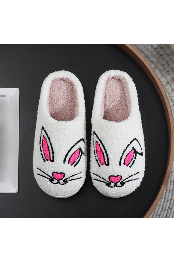 Cozy Bunny Embroidered House Slippers for Men & Women - Warm Winter Indoor Anti-Slip Shoes - Perfect for Easter