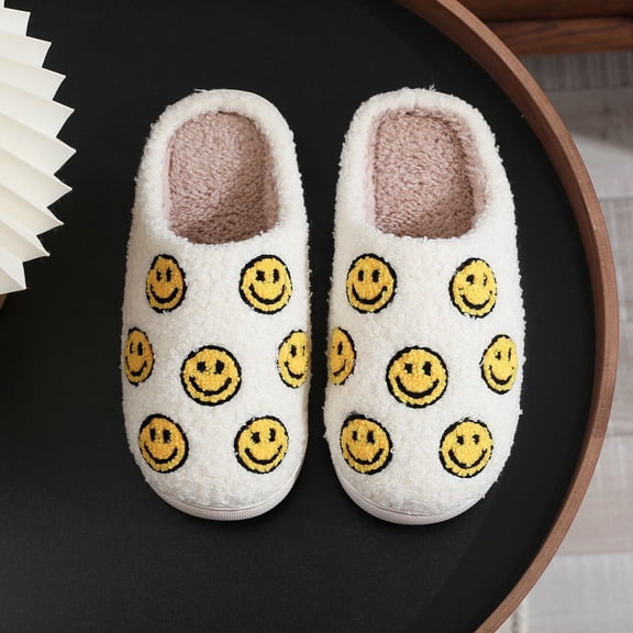 ZELAND Cozy Cartoon Smiley Face Couple's Winter House Slippers - Thick Sole Warm Anti-Slip Indoor Plush Slides for Men & Women