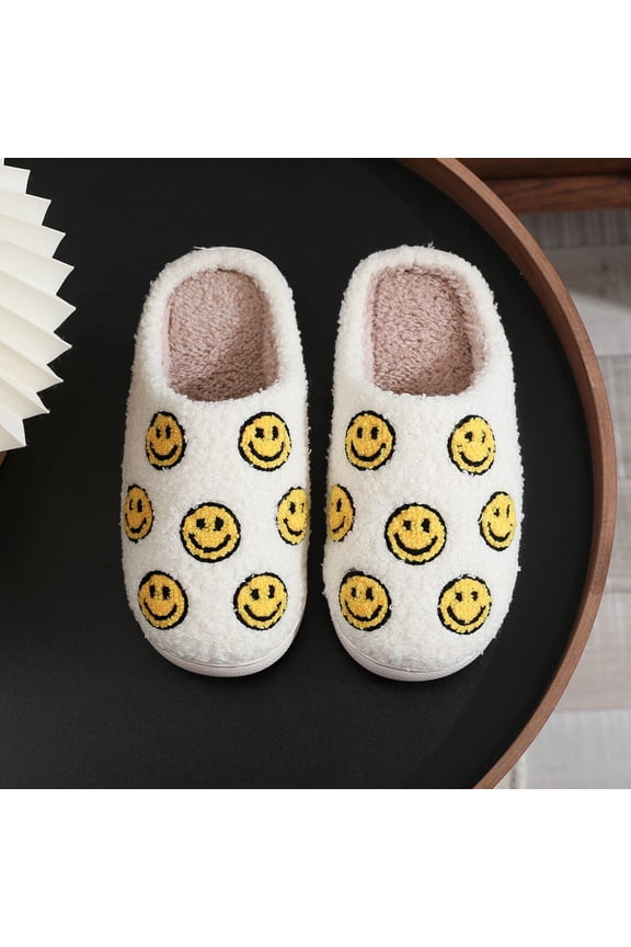Cozy Cartoon Smiley Face Couple's Winter House Slippers - Thick Sole Warm Anti-Slip Indoor Plush Slides for Men & Women