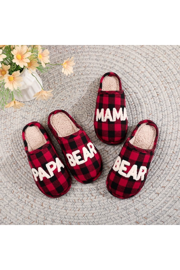 Cozy Plaid Holiday House Slippers for Men & Women - Warm Scottish Red/Black Flannel Check Christmas & Thanksgiving Winter Mules