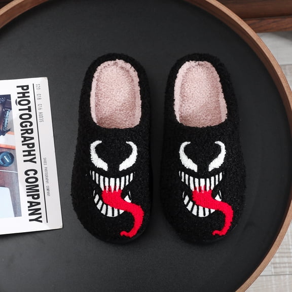 ZELAND Cozy Venom Anime Embroidered Cotton Slippers for Men & Women - Winter Indoor Anti-Slip House Shoes