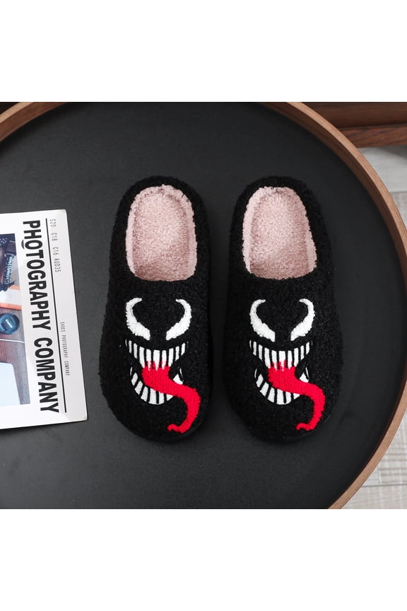 Cozy Venom Anime Embroidered Cotton Slippers for Men & Women - Winter Indoor Anti-Slip House Shoes