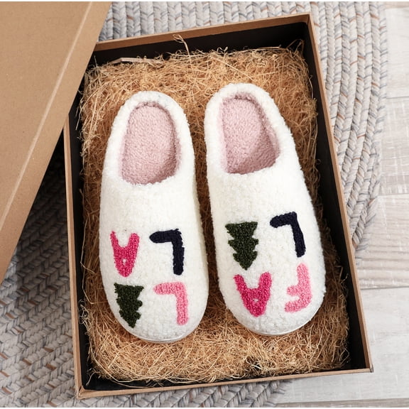 ZELAND FALALALA Christmas Song Cotton Slippers for Couples - Thick Sole, Warm, Anti-Slip Holiday House Shoes for Men & Women
