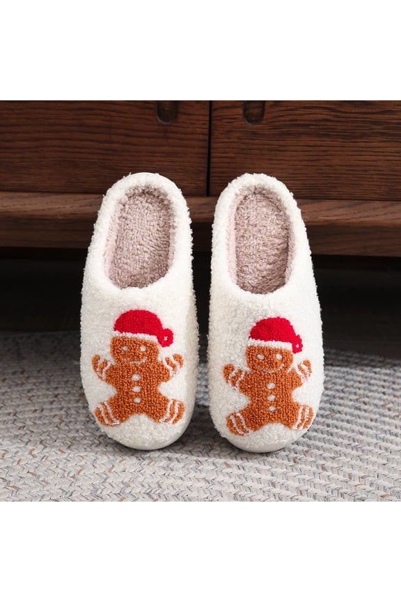 Gingerbread Man Christmas Winter Slippers for Men & Women - Cozy, Thick Sole, Anti-Slip House Shoes - Plus Size Available