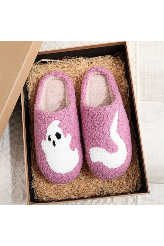Halloween Ghost House Slippers for Couples - Cozy Indoor Anti-Slip Cartoon Cotton Mules for Men & Women