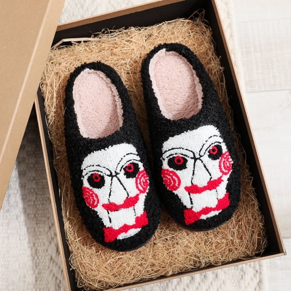 ZELAND Halloween Pumpkin Ghost Warm Winter House Slippers for Couples, Thick Sole Anti-Slip Indoor Cotton Shoes for Men & Women