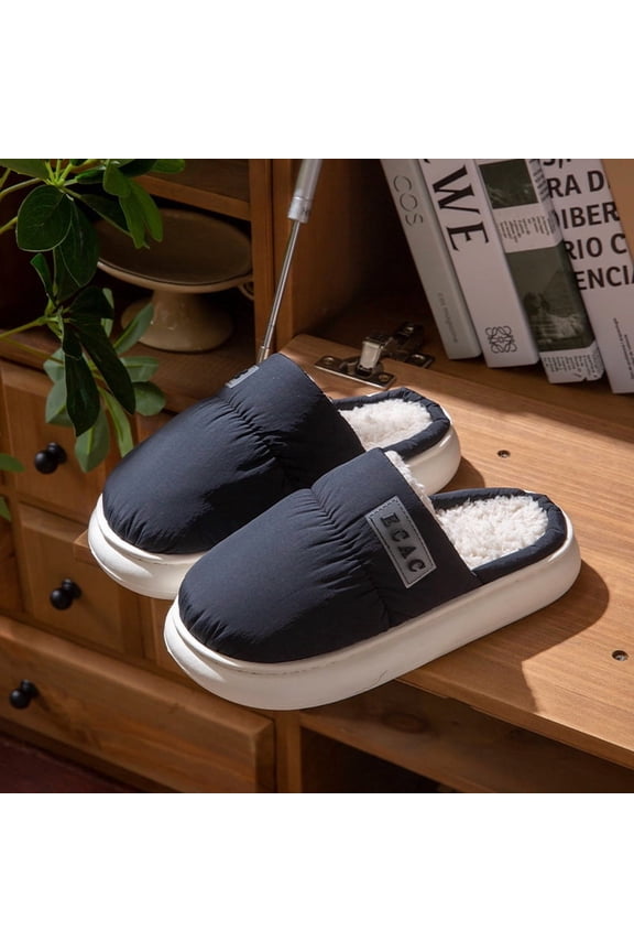 Men's Waterproof Winter Slippers - Unisex Couple's Indoor Outdoor House Shoes, High-Density Fleece Lined Warm Mules, Anti-Slip Thickened Sole, Easy-Clean Thermal Slides for Men & Women