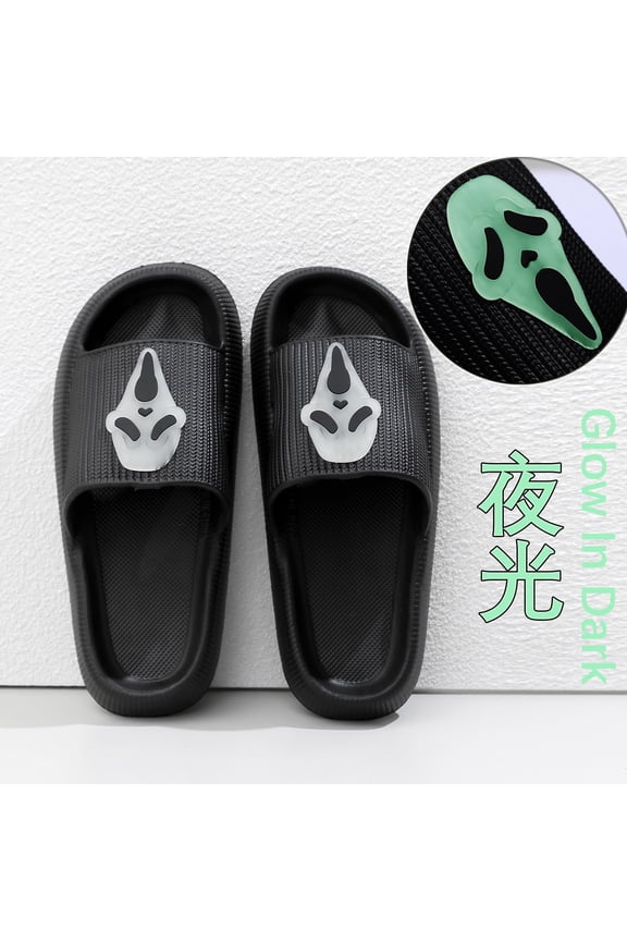 Men's & Women's Halloween Glow-in-the-Dark Skeleton EVA Slide Sandals - Thick Sole, Non-Slip, Summer Outdoor House Slippers - Large Sizes