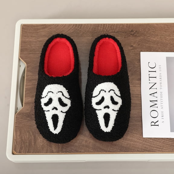 ZELAND Unisex Halloween Skull Scream Warm Winter Cotton House Slippers - Non-Slip Indoor Shoes for Men & Women