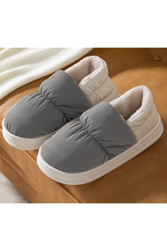 Unisex Quilted Waterproof Puffer Slippers - Thick Sole, Anti-Slip Rubber, Warm Indoor/Outdoor Winter Mules