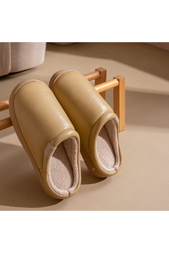 Unisex Waterproof PU Leather Slippers - Cloud-Walking Memory Foam House Shoes, Winter Warm Fleece Lined Mules, Anti-Slip Indoor Outdoor Slides for Men & Women, Easy Clean Thermal Mules