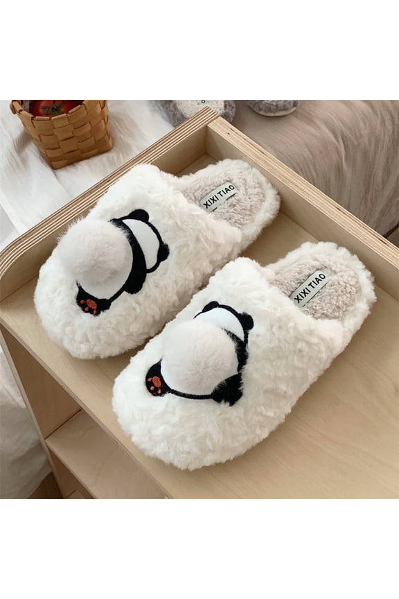 Women's Cute Panda Cotton Slippers: Fun Cartoon Animal Winter House Shoes, Fuzzy Fleece-Lined Warm Indoor Slides, Plush Anti-Slip Cozy Thermal Bedroom Loafers, Great Birthday Gift for Her
