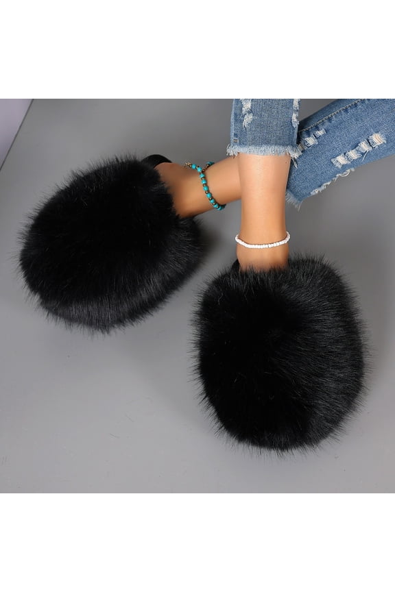 Women's Extra Fluffy Faux Fur Slippers - Solid Color Soft Sole Closed Toe House Shoes, Cozy Winter Warm Plush Bedroom Mules, Cloud-Like Fuzzy Indoor Slides for Ladies, Multiple Colors
