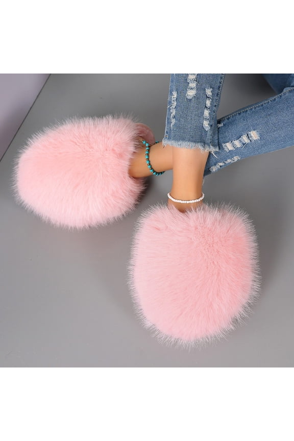 Women's Extra Fluffy Faux Fur Slippers - Solid Color Soft Sole Closed Toe House Shoes, Cozy Winter Warm Plush Bedroom Mules, Cloud-Like Fuzzy Indoor Slides for Ladies, Multiple Colors