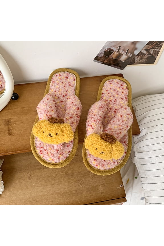 Women's Fluffy Faux Fur Thong Slippers - Vibrant Candy Color Flip Flop House Shoes, Cute Cartoon Winter Warm Fuzzy Sandals, Breathable Open Toe Spa Slides for Ladies & Teens, Non-Slip