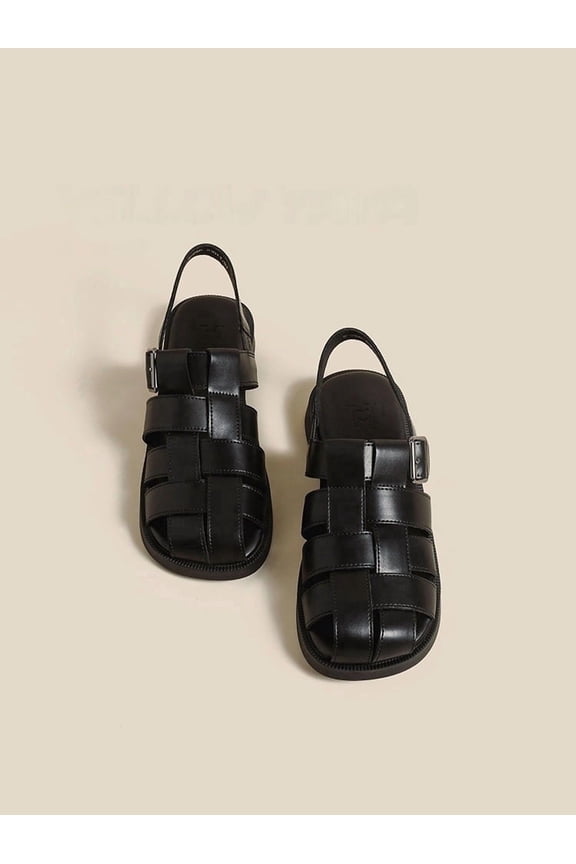 Women's French Retro Fisherman Sandals - Vintage Woven Closed Toe Flat Summer Shoes, Comfortable Soft Sole Hollow Out Rome Sandals, Lightweight Casual Strappy Loafers, Bohemian Beach Shoes