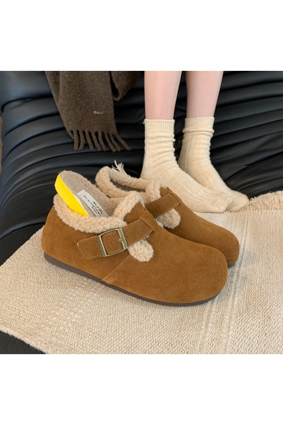 Women's Genuine Leather Winter Clogs: Warm Fleece Lined Platform Mules with Hidden Heel, Soft Leather Slip-On Loafers, Comfortable Furry Platform Shoes for Cold Weather, Black/Apricot