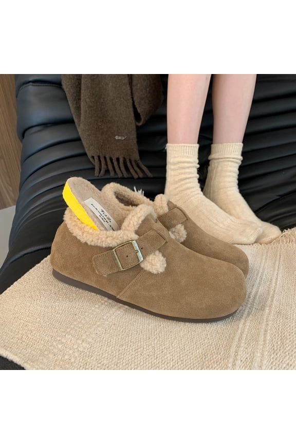 Women's Genuine Leather Winter Clogs: Warm Fleece Lined Platform Mules with Hidden Heel, Soft Leather Slip-On Loafers, Comfortable Furry Platform Shoes for Cold Weather, Black/Apricot