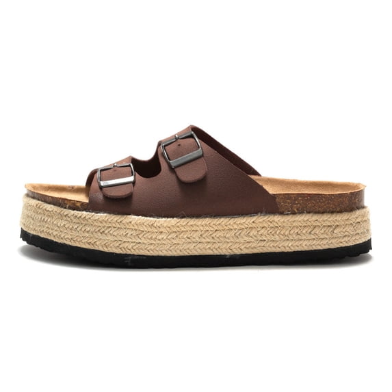 ZELAND Women's Platform Cork Sandals: Trendy Braided Strap & Matte Suede Double Buckle Slide Sandals, Comfortable Chunky Arch Support Beach Shoes, Lightweight Non-Slip Outdoor Mules, Tan