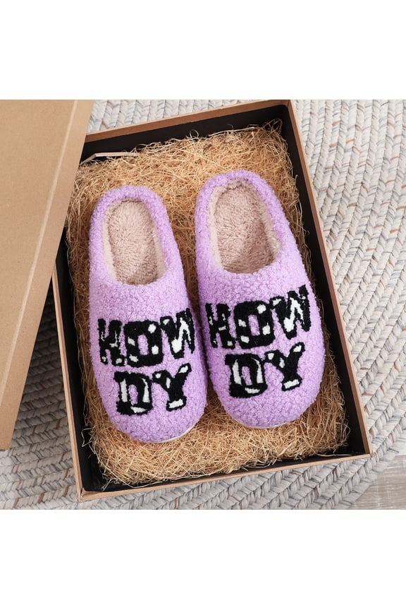 Women's Stylish Purple English Letter Fuzzy Slippers - Warm Winter Plush House Shoes - Large Size