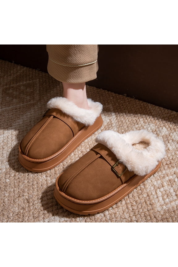 Women's Waterproof Platform Winter Slippers - Thick Sole Indoor Outdoor Snow Boot Shoes, Warm Fleece Lined Anti-Slip House Mules, Cozy Memory Foam Thermal Slides, Easy-Clean Winter Mules