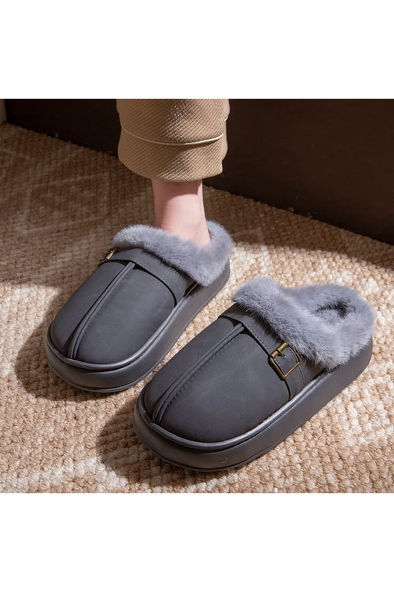 Women's Waterproof Platform Winter Slippers - Thick Sole Indoor Outdoor Snow Boot Shoes, Warm Fleece Lined Anti-Slip House Mules, Cozy Memory Foam Thermal Slides, Easy-Clean Winter Mules