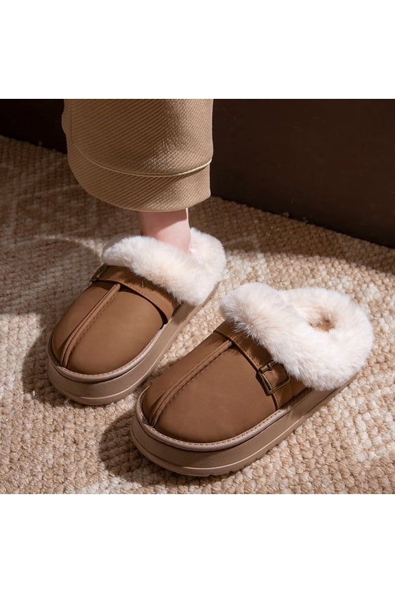 Women's Waterproof Platform Winter Slippers - Thick Sole Indoor Outdoor Snow Boot Shoes, Warm Fleece Lined Anti-Slip House Mules, Cozy Memory Foam Thermal Slides, Easy-Clean Winter Mules