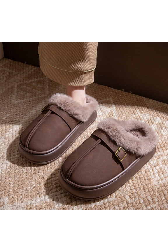 Women's Waterproof Platform Winter Slippers - Thick Sole Indoor Outdoor Snow Boot Shoes, Warm Fleece Lined Anti-Slip House Mules, Cozy Memory Foam Thermal Slides, Easy-Clean Winter Mules