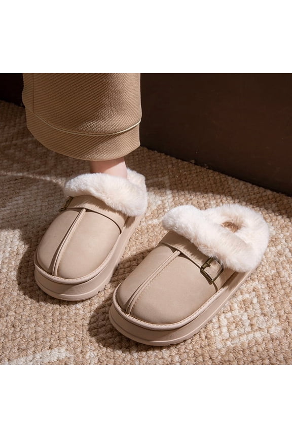 Women's Waterproof Platform Winter Slippers - Thick Sole Indoor Outdoor Snow Boot Shoes, Warm Fleece Lined Anti-Slip House Mules, Cozy Memory Foam Thermal Slides, Easy-Clean Winter Mules
