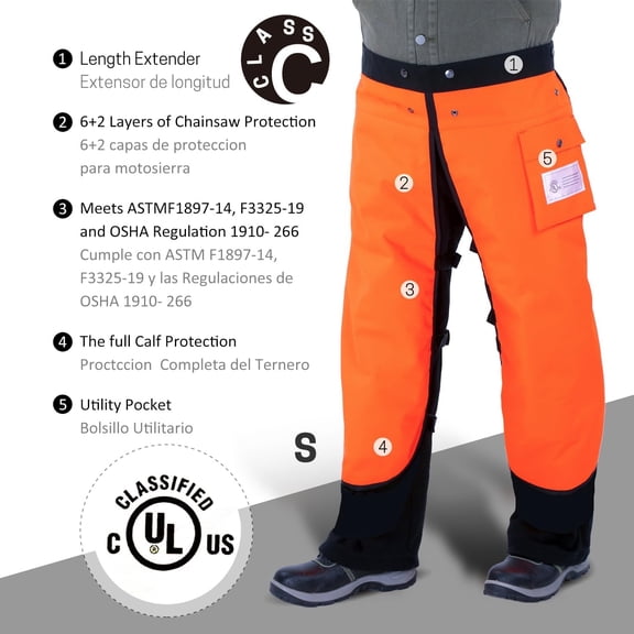 ZELARMAN Chainsaw Chaps Apron Wrap, 8 Layers Chainsaw Pants with Adjustable Belt & Gear Pocket for Loggers Workers, Class C