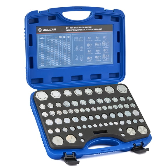 ZELCAN 144PC JIC and ORFS Master Industrial Hydraulic Cap and Plug Hose Tube Kit