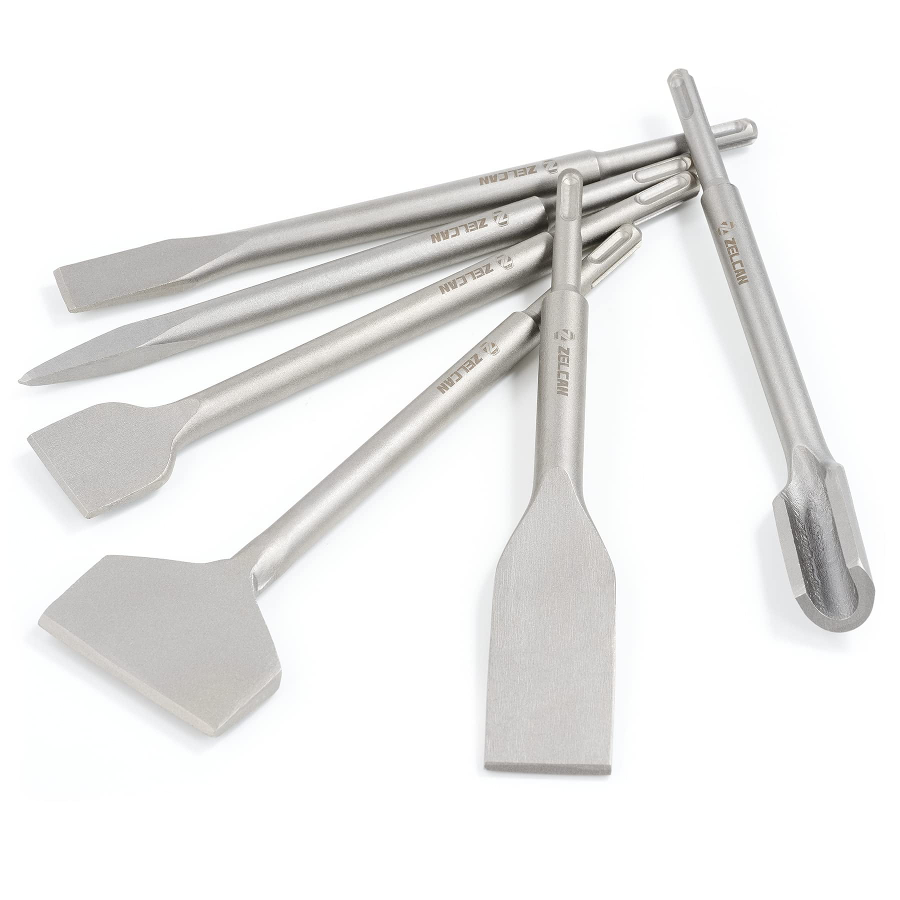 ZELCAN Chisel Set with SDS Plus Shanks, 6pc Concrete Drill Bit Set