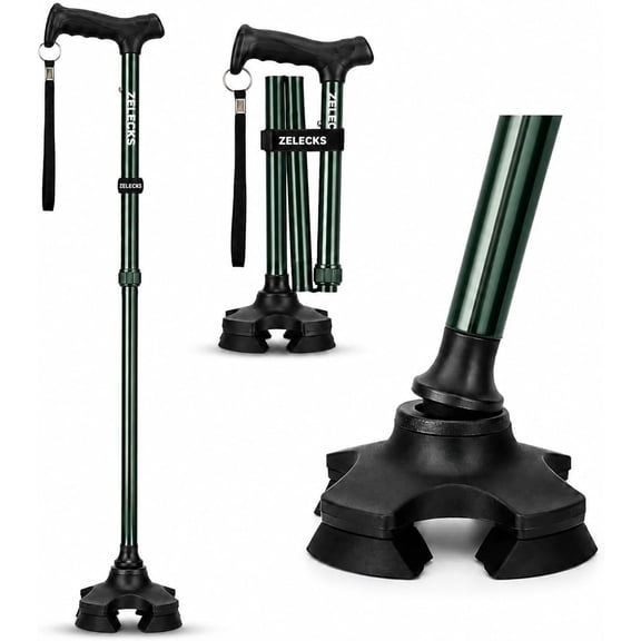 ZELECKS Walking Cane for Women & Men - Self Standing Adjustable Folding Cane with T Handle and 360 Pivot Base - Lightweight Foldable Walking Stick for Seniors - Collapsible Cane for Walking