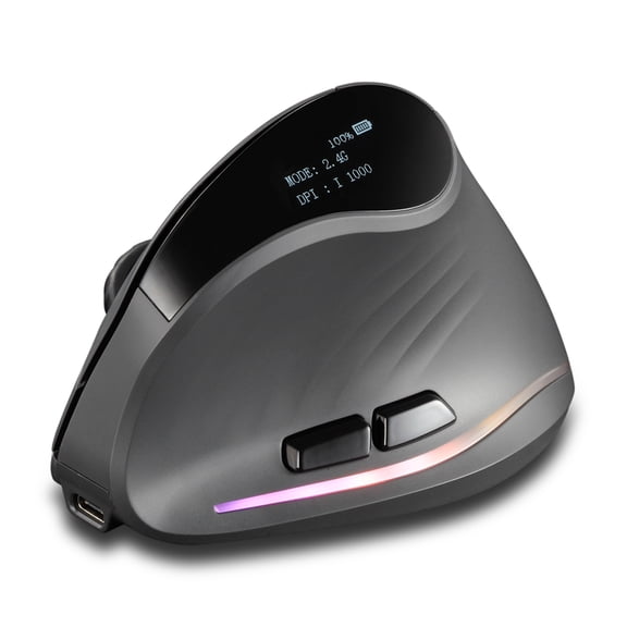 ZELOTES 2.4G Wireless Mice Vertical Ergonomic Optical Indicator 3-Modes Connectivity Rechargeable BT Computer Mouse with OLED Display Black 4.53 inches / 11.5 cm