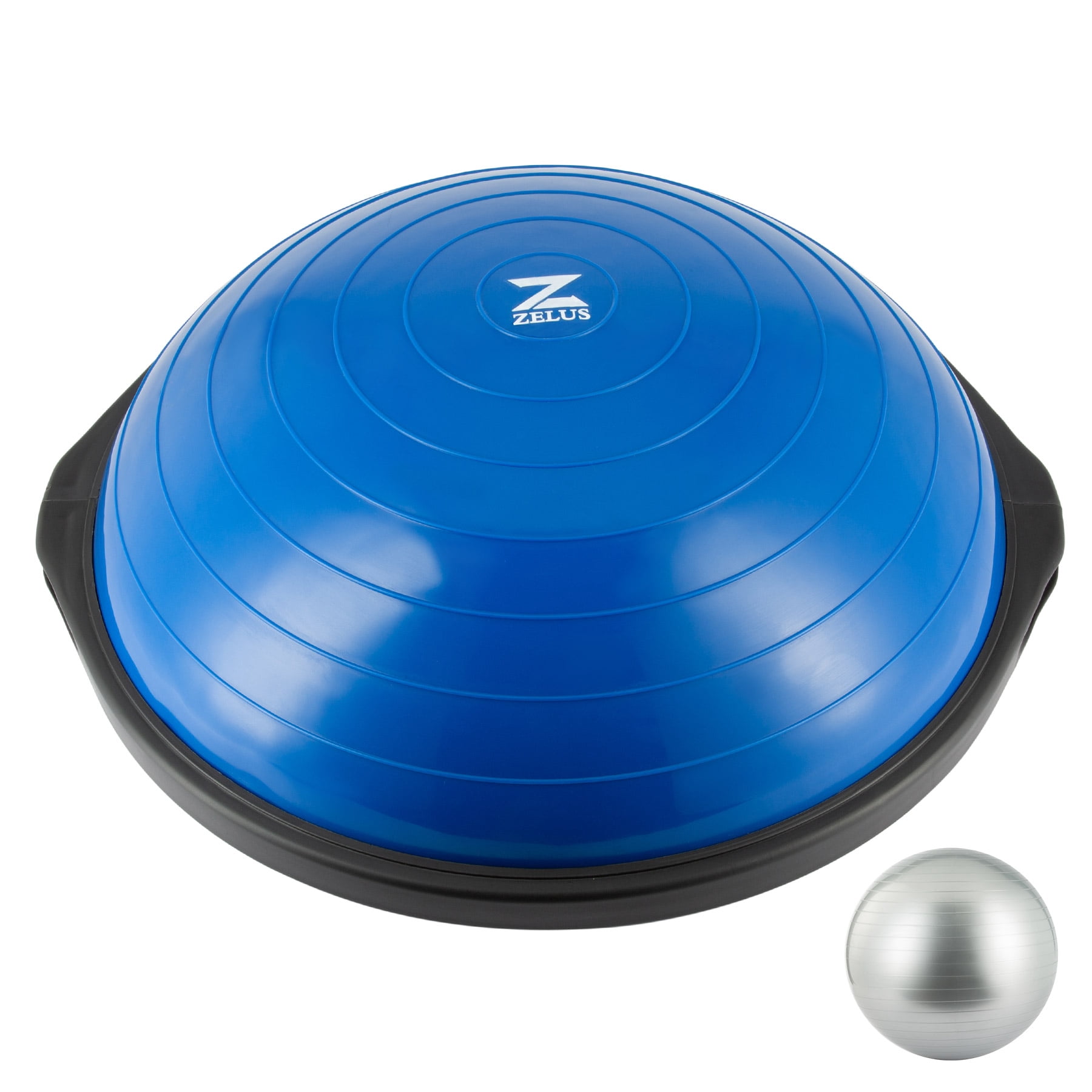 ZELUS 25in. Balance Ball, 1500lb Inflatable Half Exercise Ball Wobble Board Balance Trainer w Nonslip Base, Half Yoga Ball Strength Training Equipment w 2 Bands, Pump, Extra Ball Included, Blue