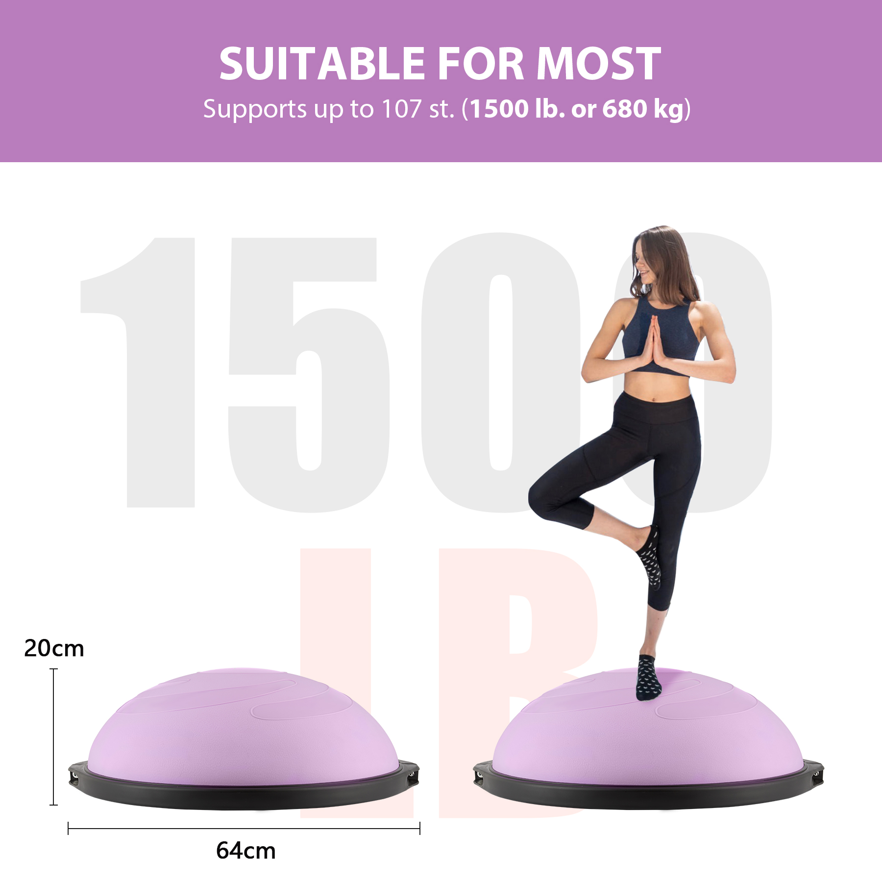 ZELUS 25in. Half Balance Ball, 1500lb Inflatable w Nonslip Base, Half